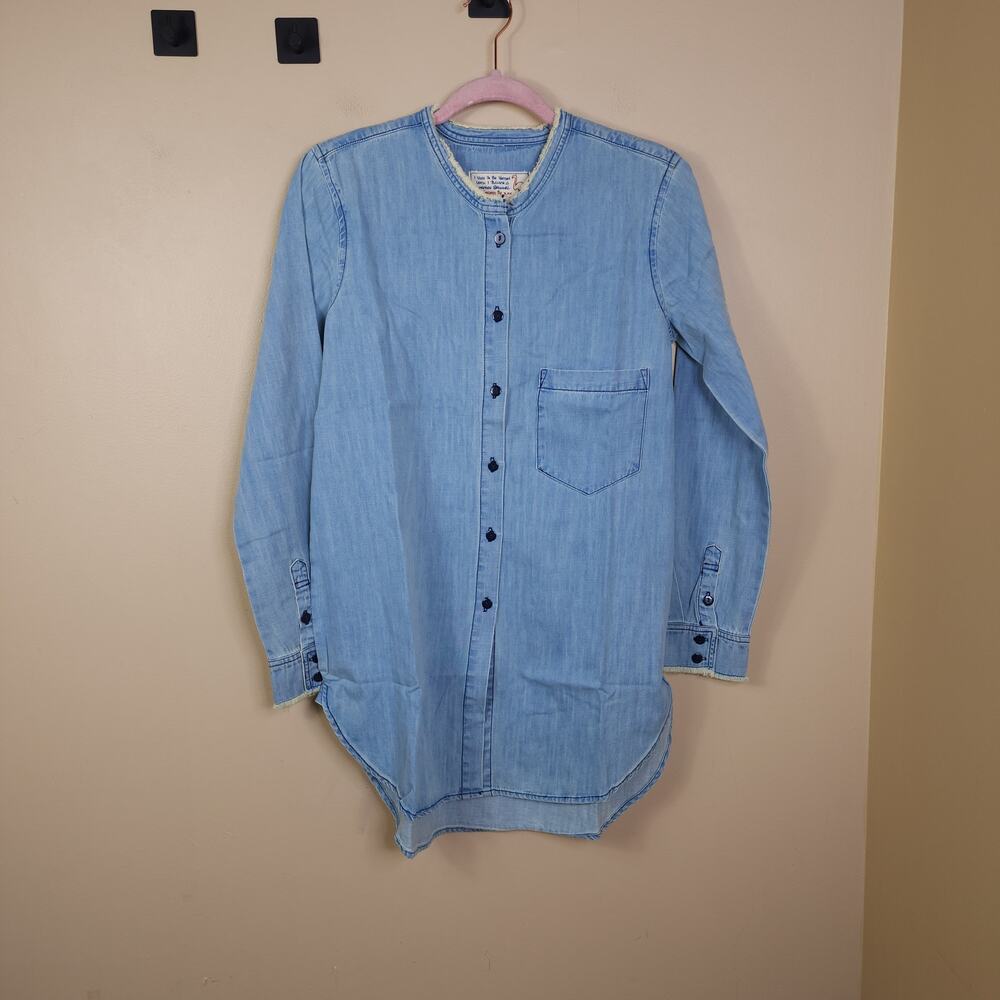 Sandrine Rose Light Wash Mandarin Shirt Size S